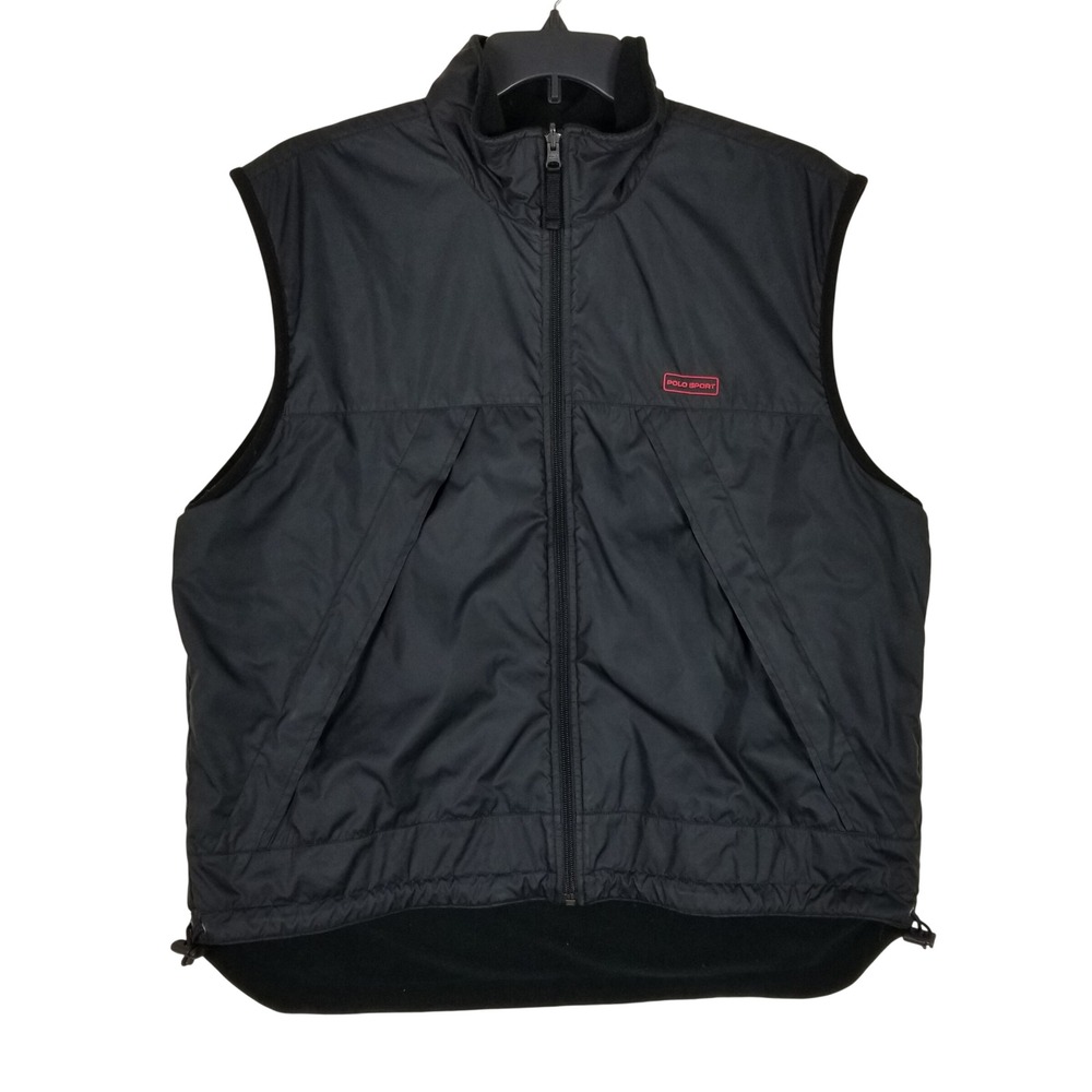Polo Sport Ralph Lauren Vest Mens XL Black Reversible Polartec Fleece Vest